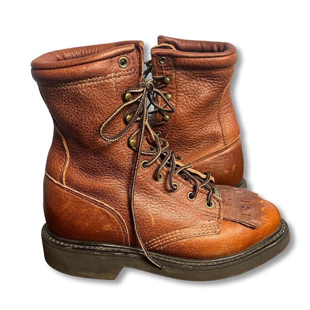 DOUBLE-H – Women's Kiltie Fringe Ladies Lacer Leather Work Boots Brown‎ – Sz. 6